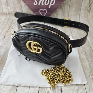 Black Leather Belt Bag with Gold Accents